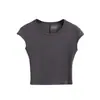 Camiseta de Manga Corta Estilo Chica Picante Deseo Puro Cuello Redondo Hombro Normal Manga Acampanada Elástica Ajustada Delgado Camisa Base Lisa de Color Sólido para Mujer Verano