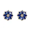 Incrustado com corindo azul pontiagudo azul flor do sol brincos em forma de ouro 18K brincos de diamante moda temperamento brincos de safira