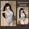 Lencería sexy Manyu, diseño seductor, escote en V profundo, espalda descubierta, estampado de rayas, entrepierna abierta, conjunto de una pieza fácil de quitar 9776