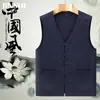Colete Suor Fino de Verão Estilo Tang Masculino Colete de Linho Tamanho Grande Solto Camiseta sem Mangas de Algodão e Linho para Meia-Idade e Idosos