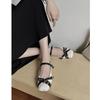 Zapatos Planos Versátiles de Punta Cuadrada con Hebilla de Una Línea y Bloques de Color Estilo Ballet Zapatos Pequeños de Cuero con Remaches Retro Mary Jane para Mujer