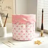 Bolsa de almacenamiento variada con lazo rosa estilo Ins, cesta de almacenamiento de escritorio acolchada de tela, fabricante de cestas organizadoras