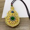 Jade Natural Ágata Roja Ruyi Ábaco Candado Colgante Chapado en Cobre Oro Doble Pez Flor de Loto Candado de Ábaco Bolso Collar Venta al por Mayor