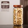 Frasco de Vidrio de Alto Borosilicato Sellado a Prueba de Humedad, Frasco para Cáscara de Mandarina, Té, Granos de Café, Frutas Secas, Botella de Vidrio con Tapa de Madera de Acacia