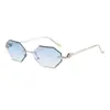 Gafas de sol poligonales sin montura con degradado marrón para hombre, patillas de metal de lujo ligero, estilo europeo y americano, gafas de sol personalizadas con protección UV para mujer