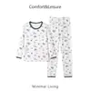 Pijama Infantil Eco-Seda Estilo Primavera e Outono Roupa de Casa Estampada para Meninos Maiores, Camisa de Gola Redonda e Calça de Outono para Uso em Casa