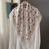 Elegante Bufanda Cuadrada Intelectual Estilo Femenino para Mujer, Bufanda de Flor de Rosa de Seda de Nube, Pañuelo para el Cuello, Chal para Ropa de Exterior de Primavera y Verano con Hilo Plateado