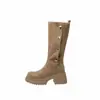 Botas de plataforma de tacón grueso estilo retro para mujer 2025, nuevas, versátiles, que aumentan la altura, botines elásticos