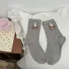 Calcetines Lindos de Oso de Dibujos Animados para Niñas Estilo Coreano Calcetines Estilo Ins Hilo de Punto Flocado Calcetines Apilados para las Cuatro Estaciones