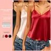 Pijama de camisola fina de verano para mujer, ropa de casa casual y cómoda, top de seda sintética, pijama de tirantes de color liso sexy al por mayor