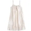 Bata de Crepé de Algodón para Mujer Ropa de Casa Gasa de Algodón Cómoda Absorbe el Sudor Falda de Tirantes Pijamas 100% Algodón Holgada Falda Larga Primavera y Verano