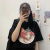 Camiseta de Manga Corta con Estampado de Dibujos Animados Retro Americano para Mujer Verano 2025 Algodón Puro Holgada Estilo Perezoso Versátil Top Camiseta