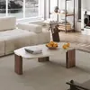 Mesa de centro de travertino para quarto estilo wabi-sabi, mesa de centro criativa de placa de rocha para sala de estar em casa, mesa de centro simples para quartos de hotel pequenos