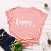 Camiseta de manga corta para mujer con cuello redondo holgada, con estampado de corazón feliz, de Spot wish eaby Amazon comercio exterior, europea y americana