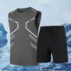 Traje Casual de Verano para Hombre, Conjunto de Dos Piezas con Chaleco sin Mangas de Seda Helada, Conjunto Deportivo y Elegante de Chaleco y Shorts para Exteriores