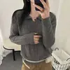 Suéter de punto para mujer con cuello polo, tejido de punto calado y trenzado, nueva colección otoño/invierno 2026, top de punto elegante y versátil de manga larga