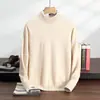 25 Otoño/Invierno Nuevo Suéter de Cachemir de Manga Larga de Color Sólido Suave y Cálido para Hombre con Cuello Medio Alto