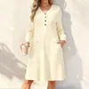 26 Vestido midi a rayas de cuello en V transfronterizo europeo y americano más vendido, vestido largo sencillo y casual con bolsillos para mujer
