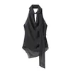 Comércio Exterior Transfronteiriço Moda Verão Feminina Poá Gola Halter Chiffon Colete Top Casual Plissado Conjunto de Calça Longa