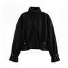 Chaqueta de estilo europeo y americano con cuello alto, ajustada, textura de gamuza, nueva colección otoño/invierno 2026, corte holgado, adelgazante, top casual para mujer