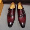 Estación Independiente Comercio Exterior Nuevo Otoño 2025 Zapatos de Cuero de Punta con Doble Hebilla Británica con Estampado de Serpiente Casual para Hombre Ropa Formal para Hombre