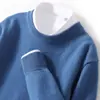 Suéter de lã espessado masculino, gola redonda, manga comprida, suéter casual de negócios, simples, solto, de malha, para uso externo, camisa de base