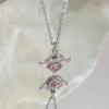 Collar colorido con alas de corazón y diamantes de color rosa cereza para mujer, moda de otoño, exquisita cadena de clavícula con incrustaciones de diamantes para novia