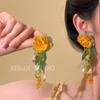 Pendientes de Borla de Flor de Tela Estilo Jardín de Monet, Estilo Fresco y de Moda, Pendientes Versátiles y de Gama Alta