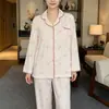 Pijama de Manga Larga con Borde de Color Contrastante para Mujer, Primavera y Otoño, Cardigan con Solapa, Algodón Nube, Doble Estampado Largo, Ropa de Casa, Conjunto de Dos Piezas