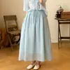 100 peças de saia longa feminina de verão fina, pura ramie, delicada, estilo floresta artística vintage, saia de corte A super fada com barra larga