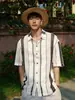 Roupa para Férias na Praia de Verão Camisa Masculina de Manga Curta com Gola Cubana Estilo Old Money Caimento Relaxado Camisa de Tricô Vazada Solta