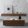 Móvel de TV totalmente em madeira maciça em estilo vintage e minimalista, cor nogueira, unidade estreita de piso para salas de estar pequenas