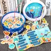 Juguetes Magnéticos de Pesca Oceánica en Cubo de Madera para Niños, Diversión Cognitiva de Educación Temprana, Juego Magnético de Peces Oceánicos para Padres e Hijos
