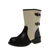 Botas de cano médio color block retrô para mulheres, novo estilo 2026, botas estilo Dr. Martens com salto grosso, botas western cowboy versáteis de sola grossa, botas curtas da moda