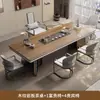 Conjunto de Mesa de Chá e Cadeiras em Madeira de Nogueira com Textura de Pedra para Uso Doméstico, Mesa de Chá Estilo Chinês Novo, Mesa de Café para Escritório com Sensação de Luxo Leve e Alto Padrão
