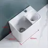 Fregadero de balcón para mopa con reposapiés, lavabo para fregar mopa, lavabo para mopa de suelo con desagüe lateral, con cesta de drenaje, drenaje automático, cerámica, otros