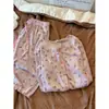 Conjunto de Pijama Modal Rosa Floral para Menina 2026 Primavera e Outono Novo Manga Longa Calça Longa Roupa de Casa Adequado para Sair