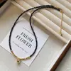 Collar de Puntada con Cuentas de Cristal Negro Plata Rota Oro Cadena de Clavícula de Lujo Ligero Nicho Cadena de Collar de Bola Pequeña Espinela Negra