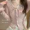 Camiseta de Manga Larga con Encaje Empalmado de Dos Piezas Falsas para Mujer, Nuevo Estilo Primavera y Otoño 2026, Estilo Puro Deseo, Top de Capa Base Ajustado