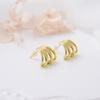 Aretes de flor de cobre con forma de C de 4 semicírculos brillantes para mujer, joyería, estilo frío, color de lujo ligero, aretes al por mayor