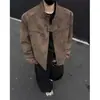 Jaqueta de couro fosco estilo americano para homens, marca da moda para primavera e outono, top casual estiloso masculino, jaqueta de couro curta confortável