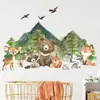 BR0055F Dibujos Animados Acuarela Montaña Bosque Animales Pequeños Autoadhesivos Pegatinas de Pared Sala de Estar Dormitorio Habitación de Niños Pegatinas Decorativas