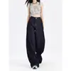 Jeans de Pierna Ancha Azul Oscuro para Mujer, Tendencia de Primavera y Otoño, Combinan con Todo, Nuevos, de Cintura Alta, Holgados, Pantalones de Tinte Depósito
