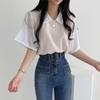 Playera de Manga Corta con Cuello Polo Falso de Dos Piezas para Mujer Verano Nuevo Estilo Coreano Estilo Preppy Color en Contraste Holgada Casual Versátil Top de Moda