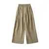 Traje de Algodón Lavado Color Caqui con Pantalones de Pierna Ancha para Mujer, Nuevo Estilo Primavera 2026, Caída Suelta, Holgado, Adelgazante y Aspecto Relajado