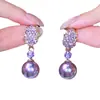Moda Coreana Exquisitos Brincos de Pérola Folha de Diamante Roxa Agulha de Prata S925 Design de Nicho Brincos de Alta Qualidade Atacado
