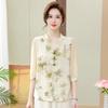 Ropa de Verano para Mamá Nueva 2025 Nuevos Tops de Chifón Chinoiserie 40 y 50 Años Estilo Extranjero Talla Grande Camisetas de Manga Media para Mujer de Mediana Edad