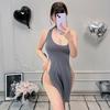 Nueva lencería sexy, vestido largo con abertura alta, pijama cheongsam, uniforme de juego de rol caliente para mujer, tentación sin espalda