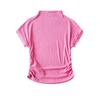 Primavera 2023 Puro Desejo Meninas Quentes Gola Alta Meio Camiseta de Manga Curta Plissada Feminina ins Que Realça a Silhueta Top Justo Stretch