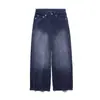 Pantalones casuales holgados teñidos en spray con efecto desgastado para hombre, pantalones acanalados de pierna ancha rectos con vibra de moda urbana, estilo retro americano